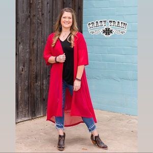 NWT! CrAzY TrAiN RED Duster Kimono! 🚂❤️